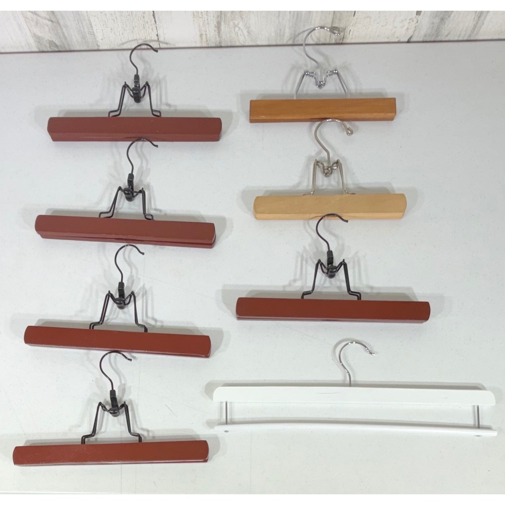 Vintage Pant Skirt Bottom Hangers 8pc Lot White Wood Metal Clamps